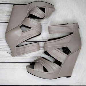 Trouve strappy grey leather wedge sandals